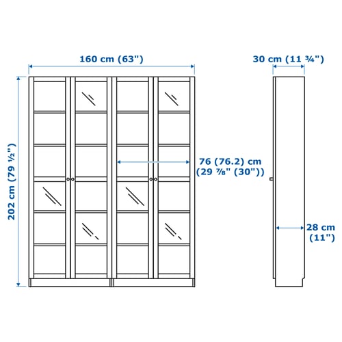 Illustration with measurements for the product: BILLY.