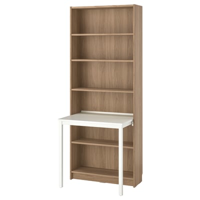 BILLY Bookcase with desk, oak effect/white, 31 1/2x79 1/2 "