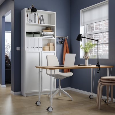BILLY Bookcase with doors, white, 31 1/2x11 3/4x79 1/2 "