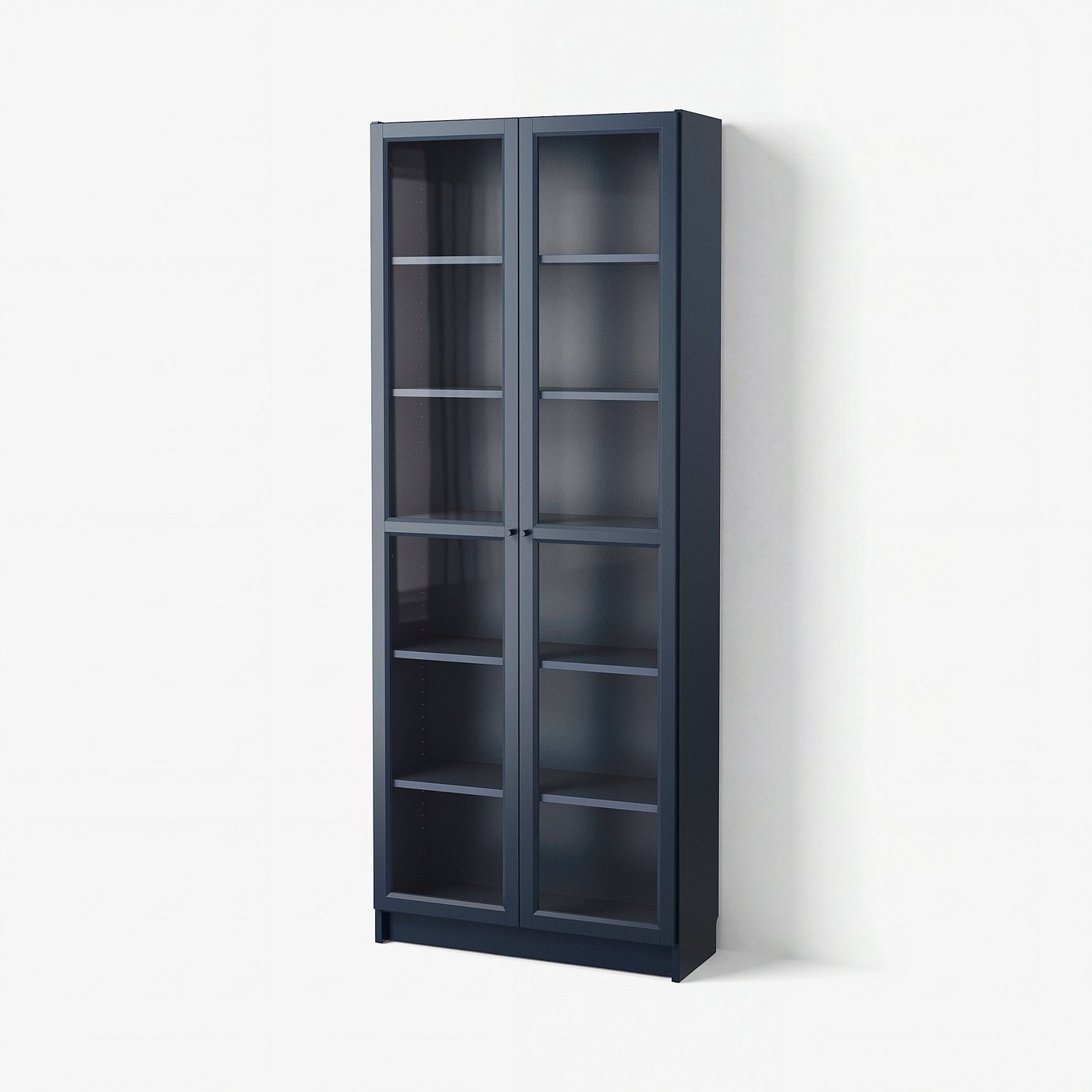 BILLY Bookcase with glass doors, dark blue, 31 1/2x11 3/4x79 1/2
