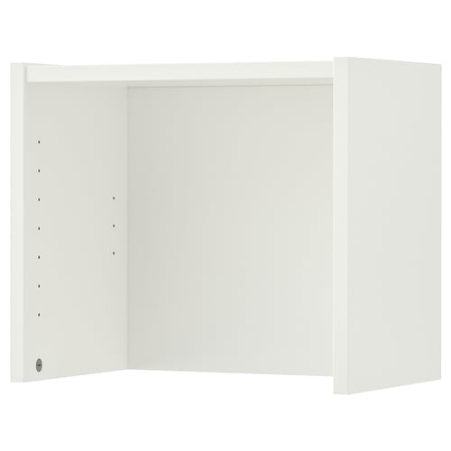 This image shows a white BILLY bookcase extension unit. Its rectangular with a smooth finish, made from particleboard and paper foil.