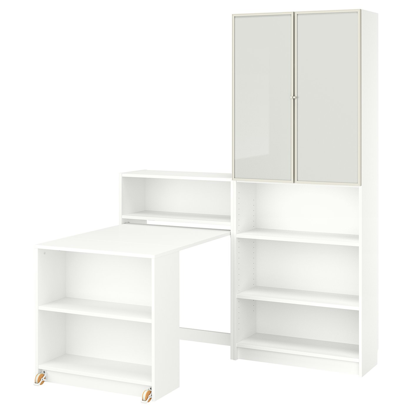 BILLY / HÖGBO bookcase comb w foldable table, white, 63x791