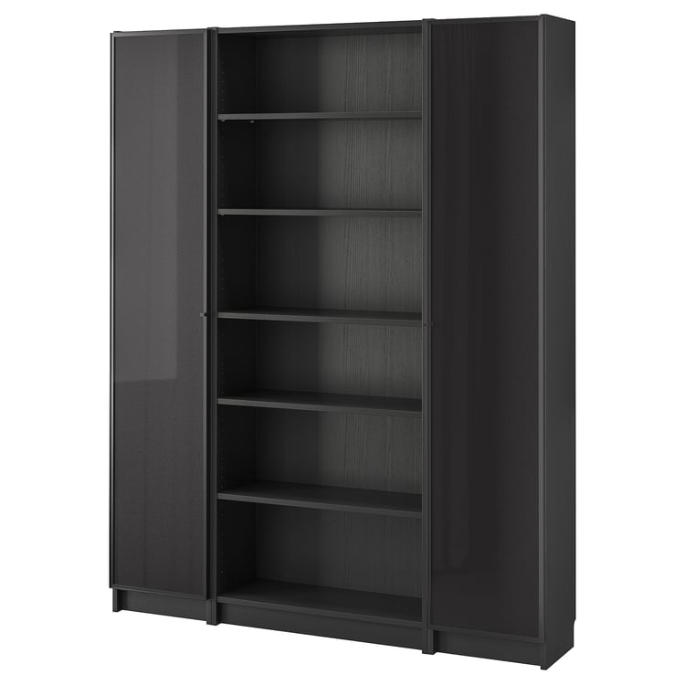 BILLY / HÖGBO Bookcase comb w glass doors, black/blackbrown, 63x791/2