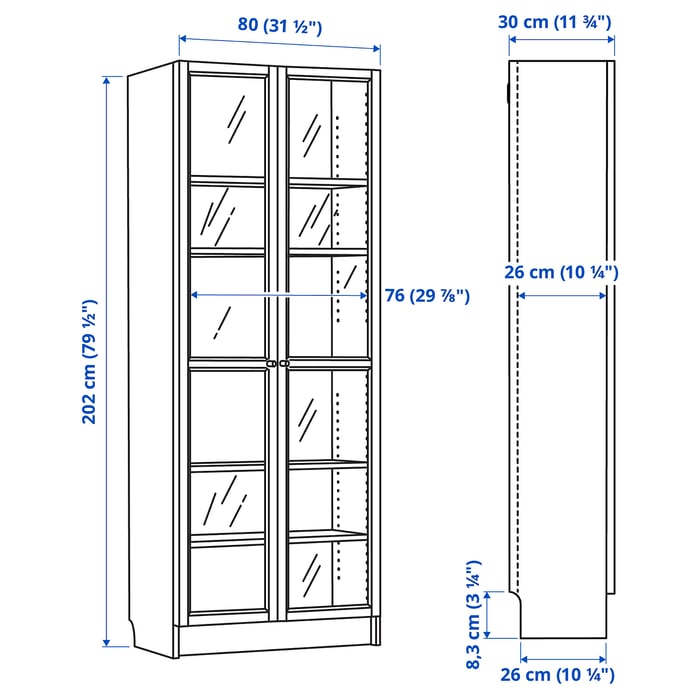 BILLY / OXBERG bookcase, birch veneer, 311/2x113/4x791/2" IKEA