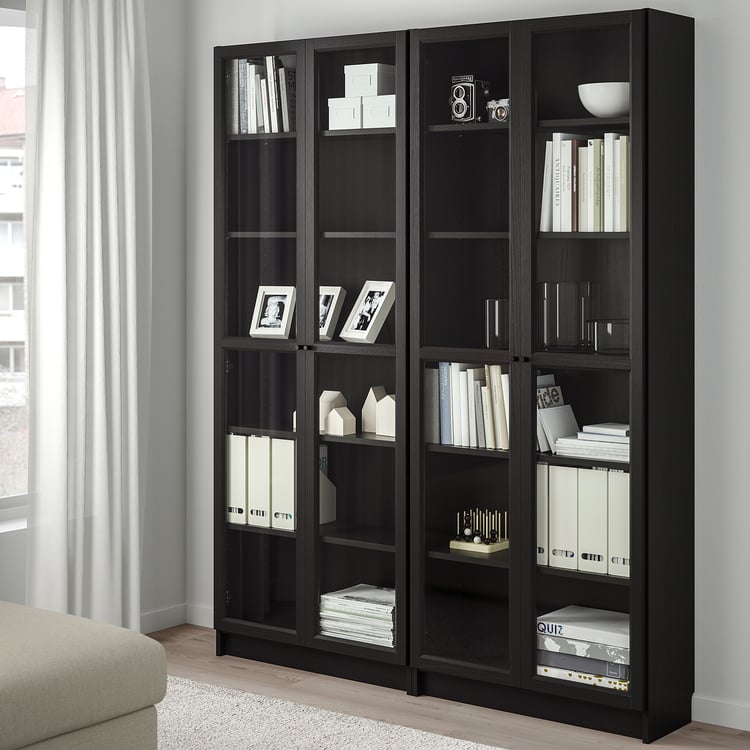 BILLY / OXBERG Bookcase, blackbrown/glass, 63x113/4x791/2" IKEA