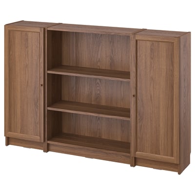 BILLY / OXBERG Bookcase comb w doors, brown walnut effect, 63x41 3/4 "