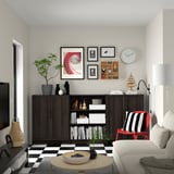 BILLY / OXBERG Bookcase comb w doors, dark brown oak effect, 94 1/2x11 3/4x41 3/4 "