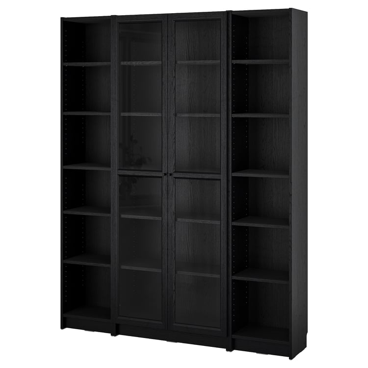 BILLY / OXBERG bookcase comb w glass doors, black oak effect, 63x791/2