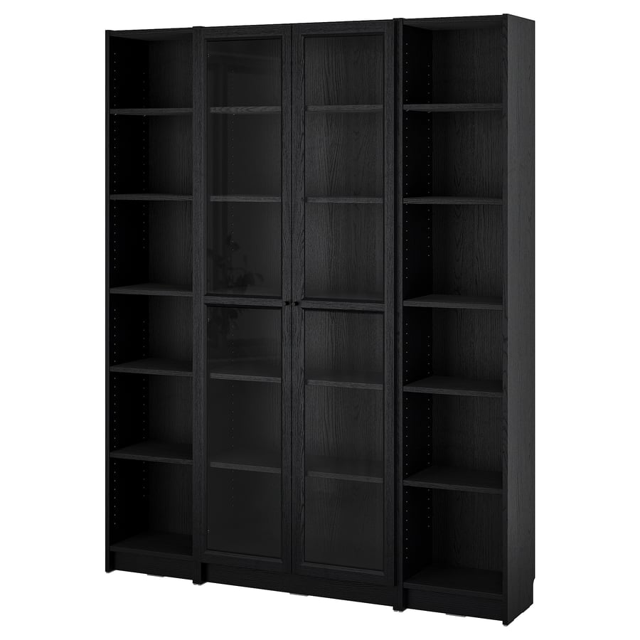 BILLY / OXBERG bookcase comb w glass doors, black oak effect, 63x791/2