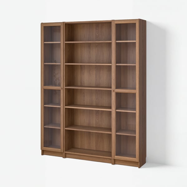 BILLY / OXBERG Bookcase comb w glass doors, brown walnut effect, 63x79 1/2 "