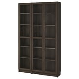 BILLY / OXBERG Bookcase comb w glass doors, dark brown oak effect/clear glass, 47 1/4x11 3/4x79 1/2 "