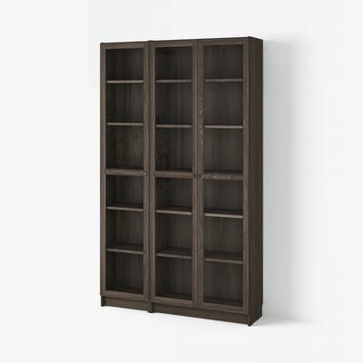 BILLY / OXBERG Bookcase comb w glass doors, dark-brown oak effect/clear glass, 47 1/4x11 3/4x79 1/2 "
