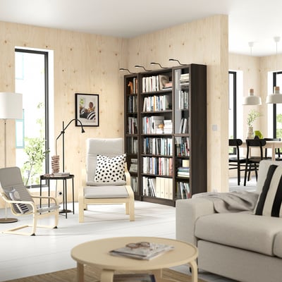 BILLY / OXBERG Bookcase comb w glass doors, dark brown oak effect, 63x79 1/2 "