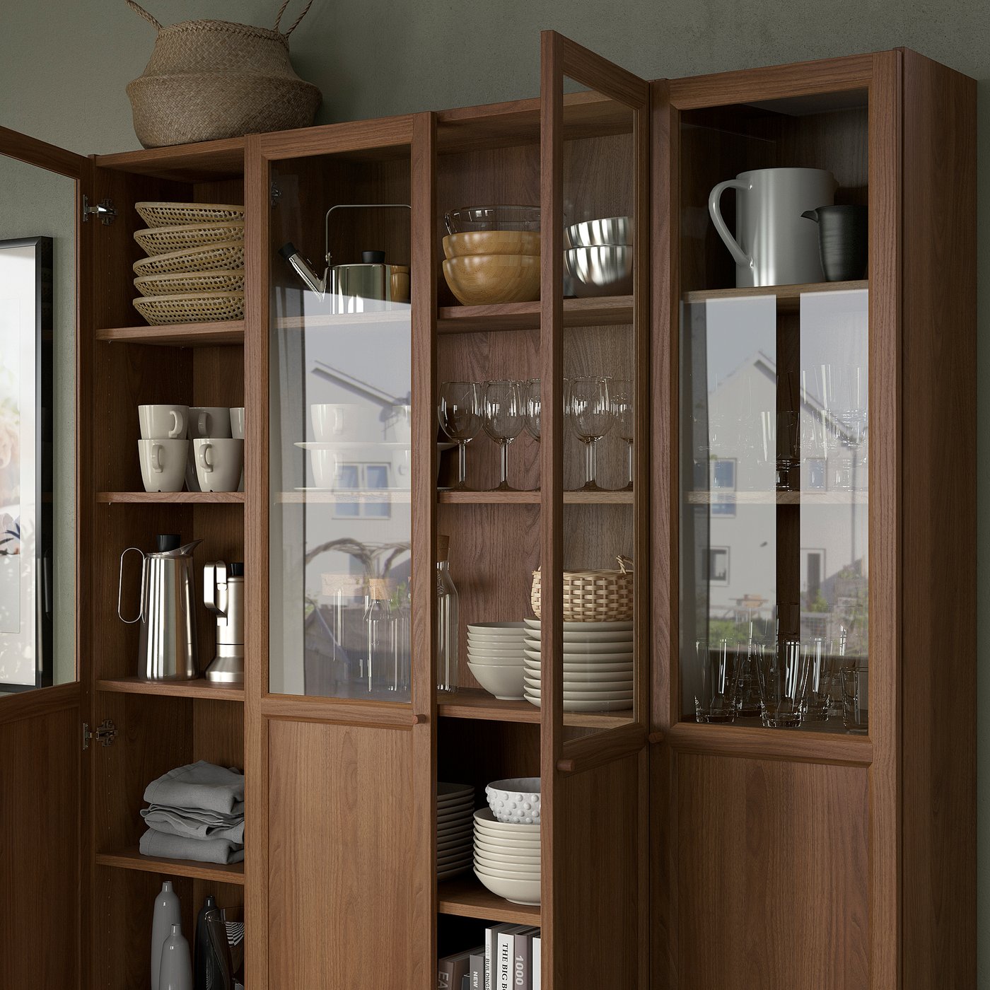 IKEA / BILLY キャビネット BILLY / OXBERG bookcase comb w panel/glass doors, brown walnut