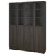 BILLY / OXBERG Bookcase comb w panel/glass doors, dark brown oak effect, 63x79 1/2 "