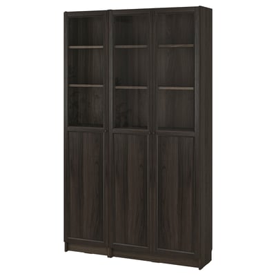 BILLY / OXBERG Bookcase comb w panel/glass doors, oak effect dark brown, 47 1/4x11 3/4x79 1/2 "