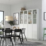 BILLY / OXBERG Bookcase comb w panel/glass doors, white, 63x79 1/2 "