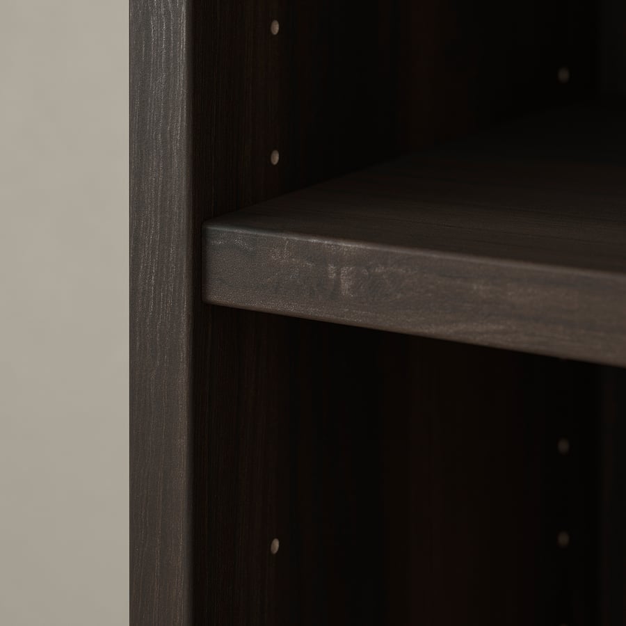 BILLY / OXBERG bookcase+height extension & doors, dark brown oak effect