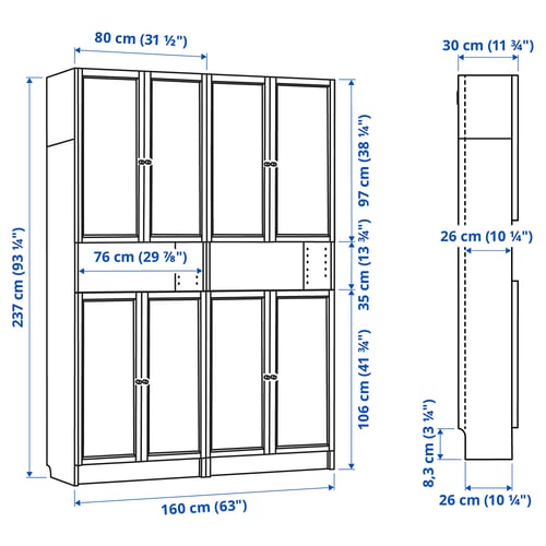 Illustration with measurements for the product: BILLY.