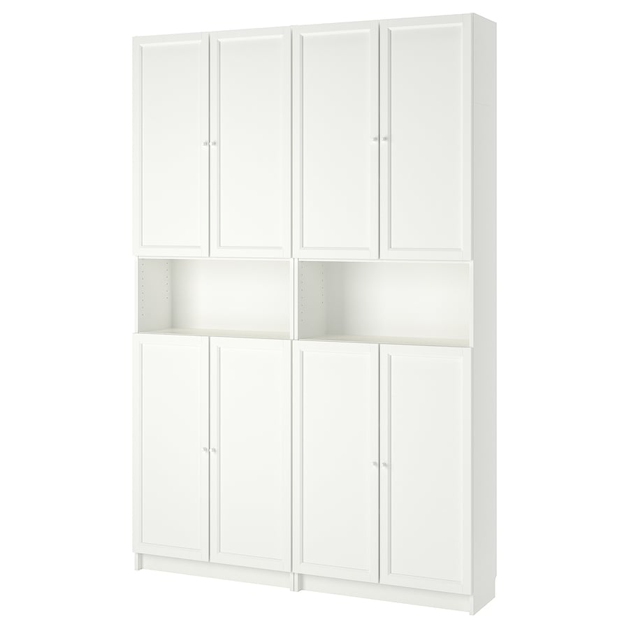 BILLY / OXBERG bookcase+height extension & doors, white, 63x113/4x931/4