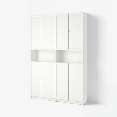 BILLY / OXBERG Bookcase+height extension & doors, white, 63x11 3/4x93 1/4 "