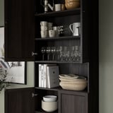 BILLY / OXBERG Bookcase w doors/ext unit, dark brown oak effect, 31 1/2x11 3/4x93 1/4 "