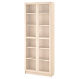 BILLY / OXBERG Bookcase w glass doors, birch effect, 31 1/2x11 3/4x79 1/2 "