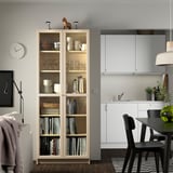 BILLY / OXBERG Bookcase w glass doors, birch effect, 31 1/2x11 3/4x79 1/2 "