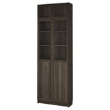 BILLY / OXBERG Bookcase w glass doors, dark brown oak effect/clear glass, 31 1/2x11 3/4x93 1/4 "