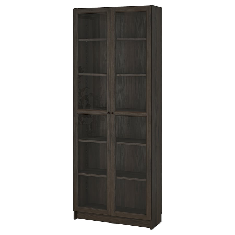 BILLY / OXBERG bookcase w glass doors, dark brown oak effect, 311/2x113