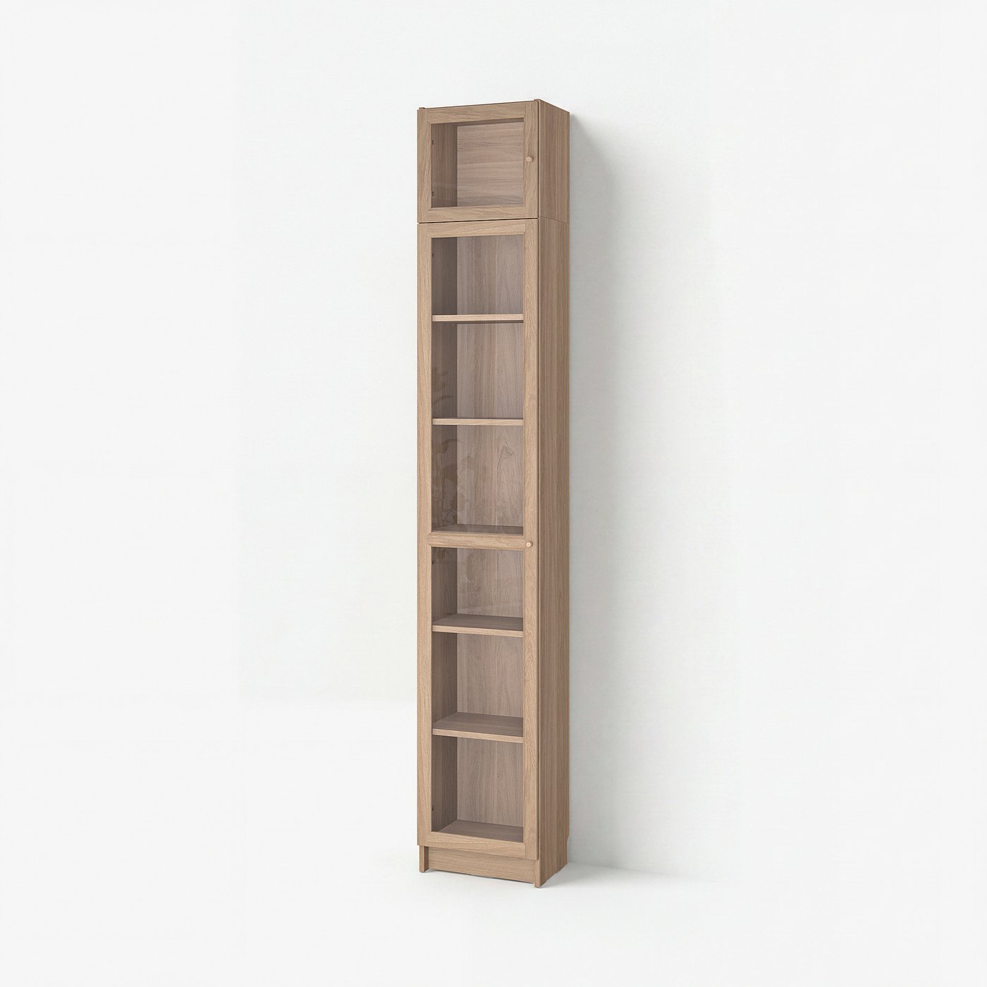 BILLY / OXBERG bookcase w glass doors/ext unit, oak effect, 153