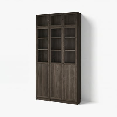 BILLY / OXBERG Bookcase w hght ext ut/pnl/glss drs, dark-brown oak effect/clear glass, 47 1/4x11 3/4x93 1/4 "