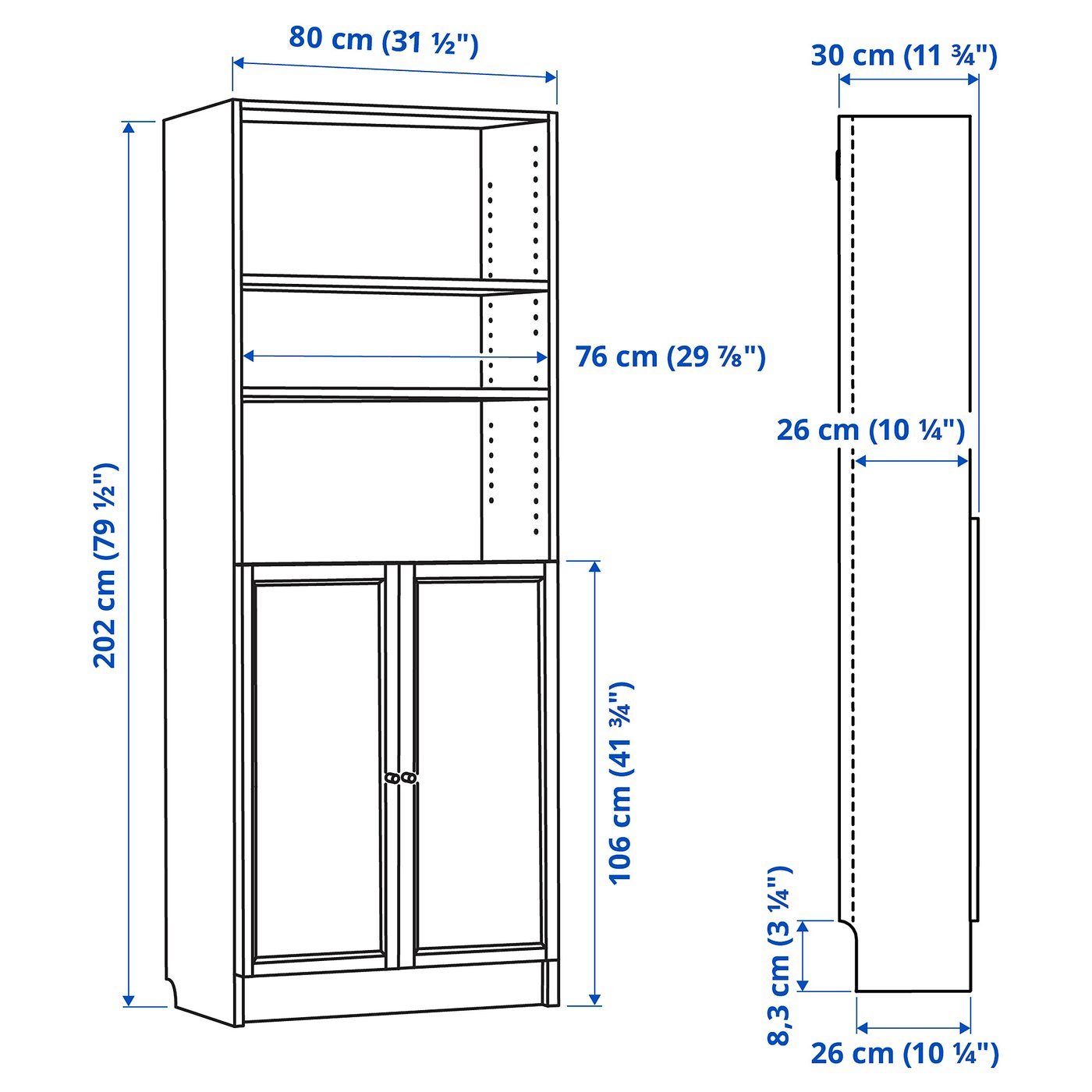 (友夢) IKEA BILLY OXBERG ピース1 BILLY / OXBERG bookcase w hght ext ut/pnl/glss drs, white