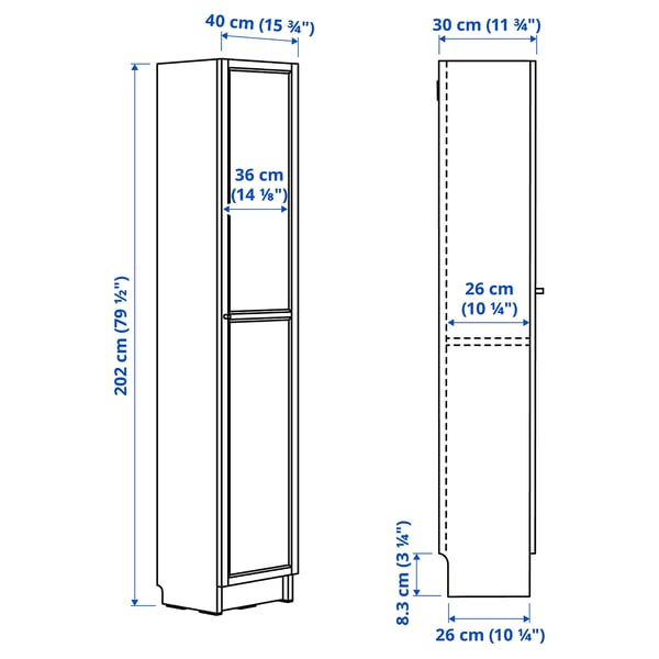 BILLY / OXBERG Bookcase with doors, black oak effect, 15 3/4x11 3/4x79 1/2 "