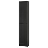 BILLY / OXBERG Bookcase with doors, black oak effect, 15 3/4x11 3/4x79 1/2 "