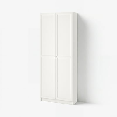 BILLY / OXBERG Bookcase with doors, white, 31 1/2x11 3/4x79 1/2 "