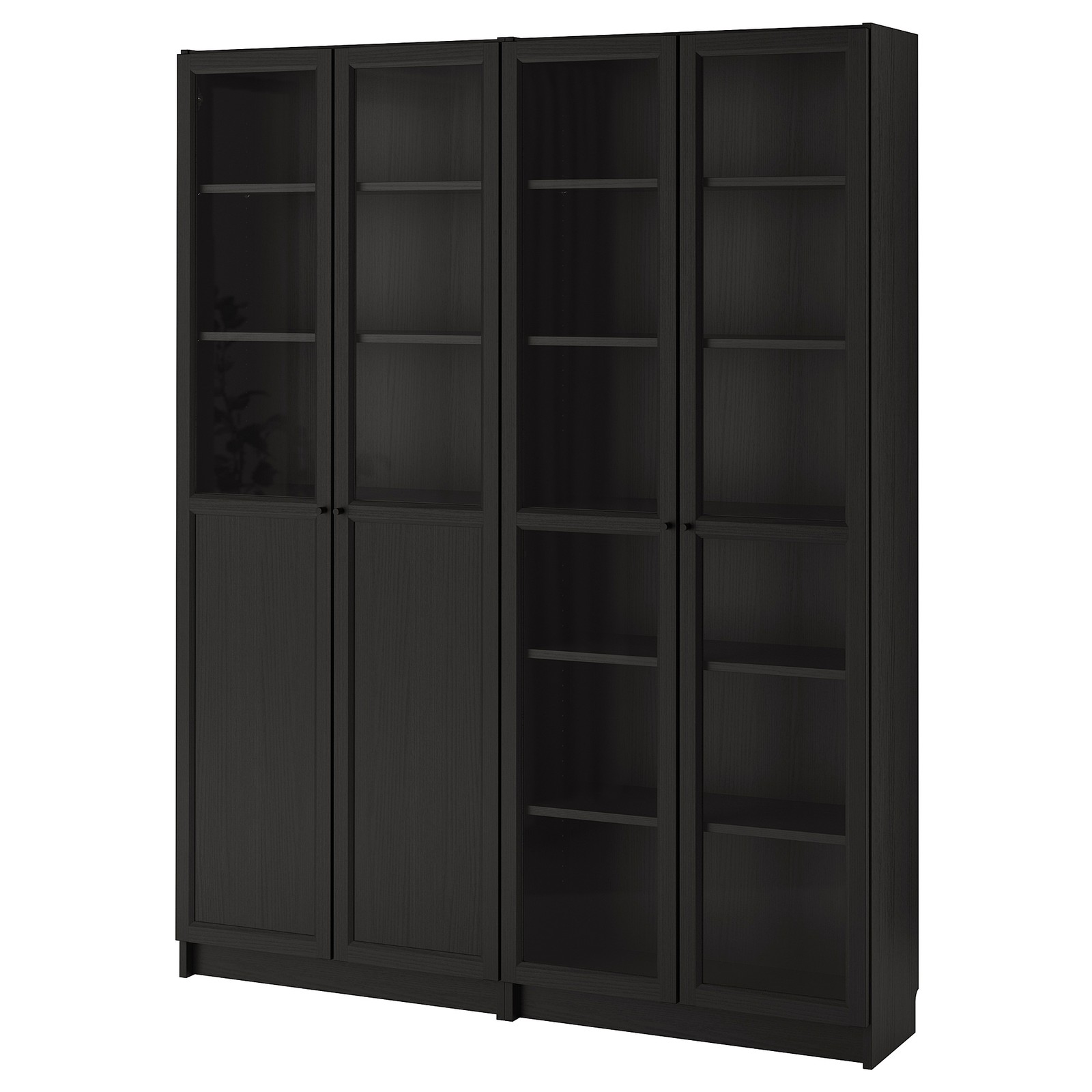 BILLY / OXBERG Bookcase with panel/glass doors, blackbrown, glass
