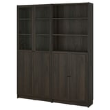BILLY / OXBERG Bookcase with panel/glass doors, dark brown oak effect/clear glass, 63x11 3/4x79 1/2 "