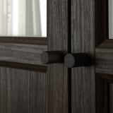 BILLY / OXBERG Bookcase with panel/glass doors, dark brown oak effect, 31 1/2x11 3/4x79 1/2 "