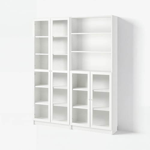 BILLY / OXBERG Bookcase with panel/glass doors, white/clear glass, 63x11 3/4x79 1/2 "