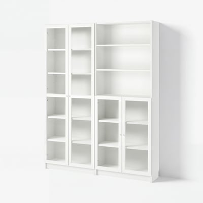 BILLY / OXBERG Bookcase with panel/glass doors, white/clear glass, 63x11 3/4x79 1/2 "