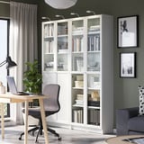 BILLY / OXBERG Bookcase with panel/glass doors, white/glass, 63x11 3/4x79 1/2 "
