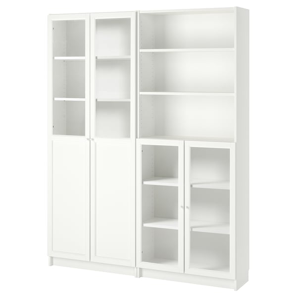White BILLY bookshelf with glass doors & adjustable shelves.