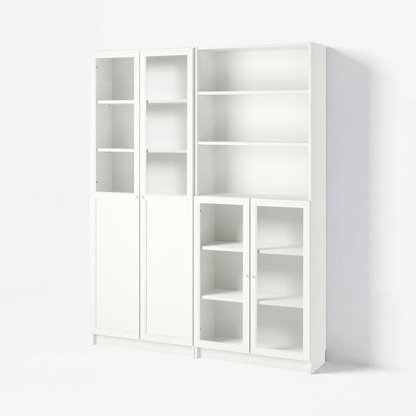 BILLY / OXBERG Bookcase with panel/glass doors, white, 63x11 3/4x79 1/2 "