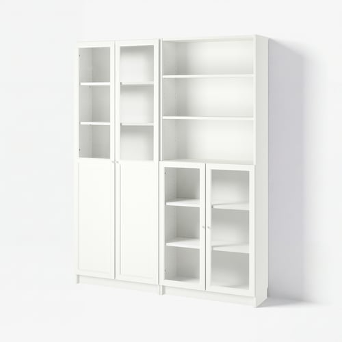 BILLY / OXBERG Bookcase with panel/glass doors, white, 63x11 3/4x79 1/2 "
