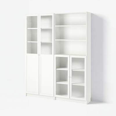 BILLY / OXBERG Bookcase with panel/glass doors, white, 63x11 3/4x79 1/2 "