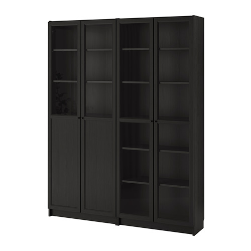 BILLY / OXBERG Bookcase with panel/glass doors blackbrown/glass