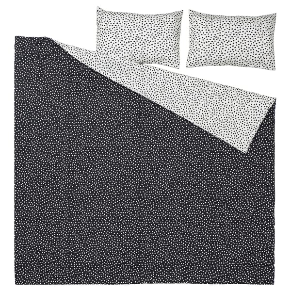 BJÖRKGRÅMAL Comforter set, black white/dotted, Full/Queen