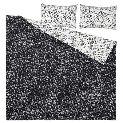 BJÖRKGRÅMAL Comforter set, black white/dotted, Full/Queen