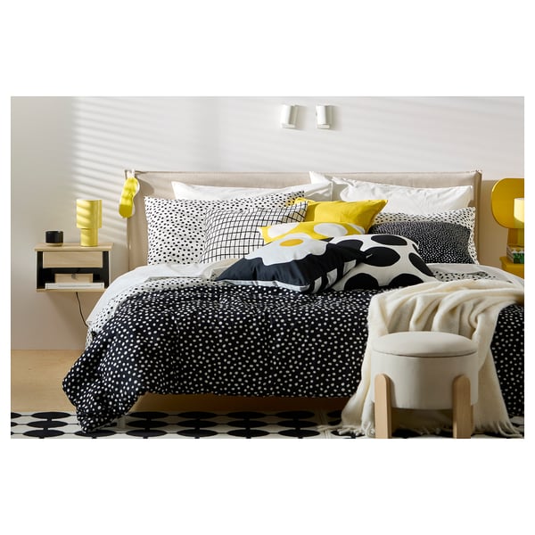 BJÖRKGRÅMAL Comforter set, black white/dotted, Twin/Twin X-long